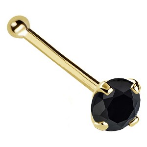 Jewelry Avalanche 22G 14K Gold Ball-end Nose Stud with Black Diamond - 1 of 2
