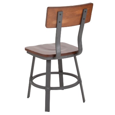 Modern-Industrial Gray Steel Side Chair with Rustic Walnut Wood Seat
