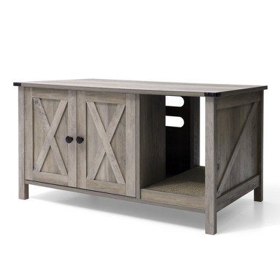 Crestlive Products Cat Litter Box Furniture Hiddenwith Cat Scratching Board, Oversize Wooden Cat Washroom/TV Stand/Cat House