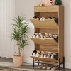 Shoe Cabinet, Shoe Storage with 3 Flip Doors, Natural Rattan Shoe Rack with Adjustable Shelf, 1 Drawer, Shoe Organizer Cabinet for Entryway - 3 of 4