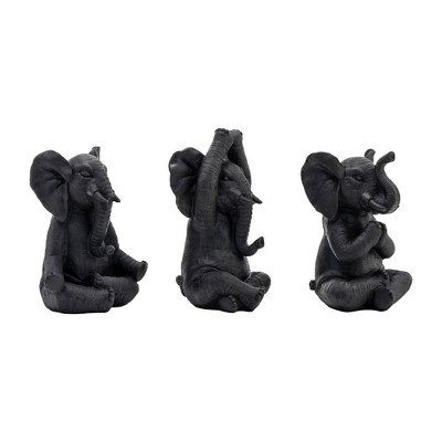 Sagebrook Home Set of 3 Polyresin Yoga Elephant Figurines - Contemporary Table Decor For Home, Office, Yoga Studio, Spa