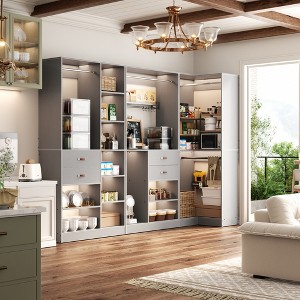 Besiost 110-In Corner Closet System Set with Wood Drawers, Freestanding Closet Organizer with Hanging Rods - 1 of 4