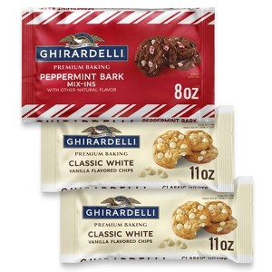 Ghirardelli Premium Holiday Baking Chocolate Chips 8oz Peppermint Bark Mix-Ins + 2 Count/11oz Each Classic White Vanilla - 1 of 4