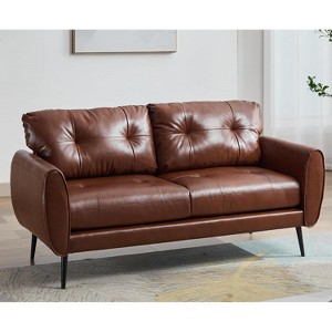 TYBOATLE 61" Faux Leather Loveseat Sofa, Mid-Century Modern Tufted Couch for Small Spaces, Comfy 2-Seater for Living Room, Bedroom, Office - 1 of 4