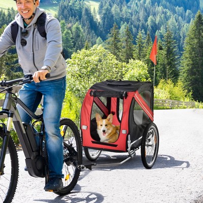 Red and Black Large Pet Bike Trailer with Mesh Screen