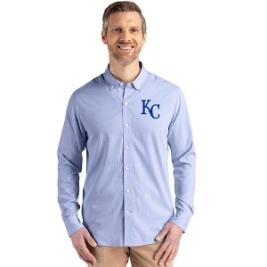 Kansas City Royals Cutter & Buck Skyline Epic Confidence Recycled Pinstripe Mens Long Sleeve Dress Shirt - Tour Blue/White - Medium - 1 of 1