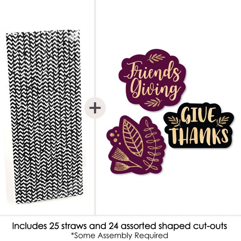 Big Dot of Happiness Elegant Thankful for Friends - Paper Straw Decor - Friendsgiving Thanksgiving Party Striped Decorative Straws - Set of 24, 2 of 8