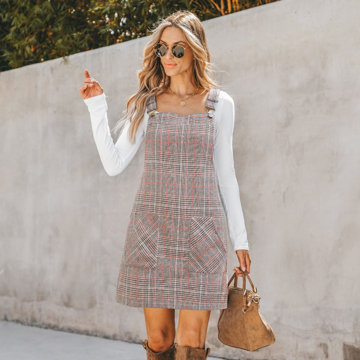 Женские платья Cupshe Women's Chic Plaid Suspender Mini Dress-L-Brown — фото 4