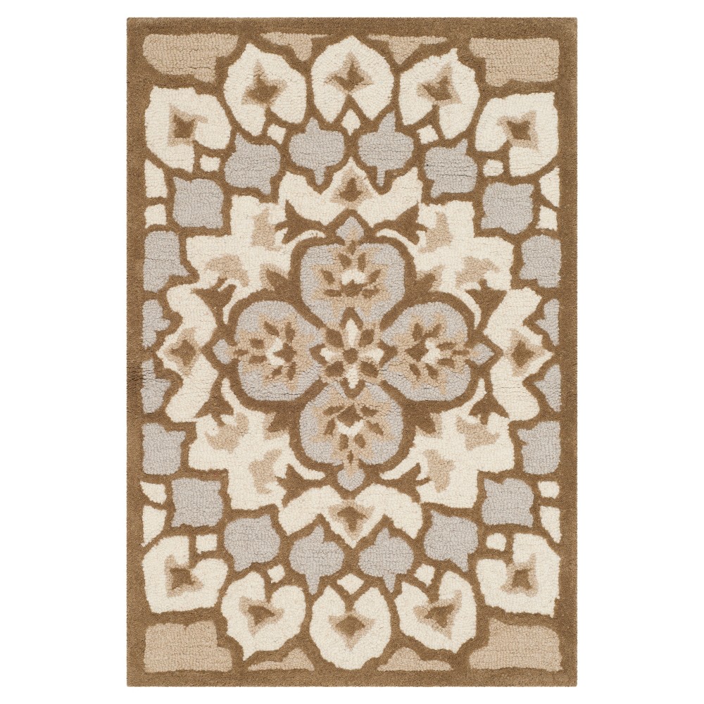 Ivory/Dark Beige Medallion Tufted Accent Rug 2'x3'