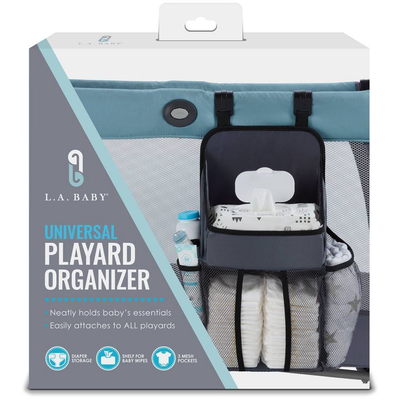 LA Baby Universal Playard Nursery Organizer and Diaper Caddy for Baby&#39;s Essentials - Gray, 2 of 6