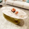 Modern Oval Coffee Table, Side Table with Marble Pattern Sintered Stone, Table Tabletop with Gold Stainless Steel Base in 47 Inch-Cuddlewood - image 3 of 4