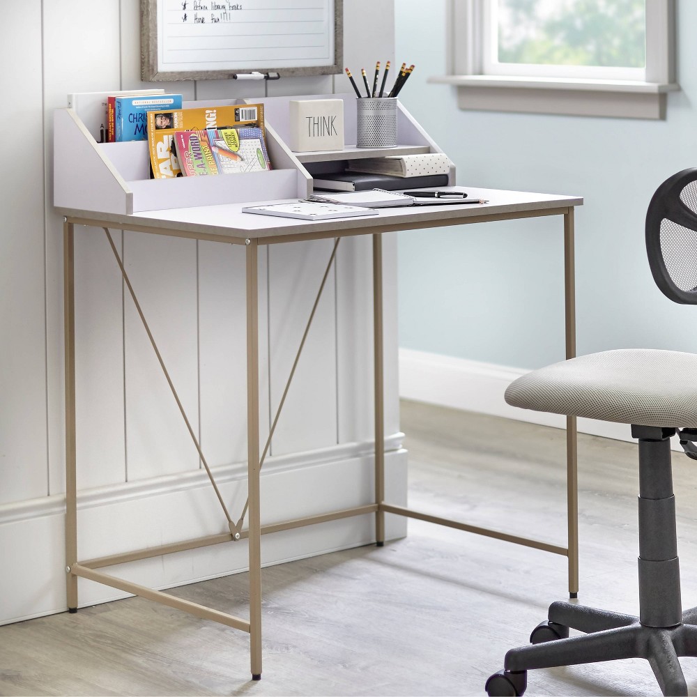 Photos - Office Desk Quincy Kids' Desk White/Gold - Buylateral