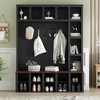 59''W 4 in 1 Hall Tree Coat Rack Versatile Entryway Storage Bench Shoe Cabinet with 6 Hooks, Cubbies and Adjustable Shelves, White/Black-ModernLuxe - 2 of 4