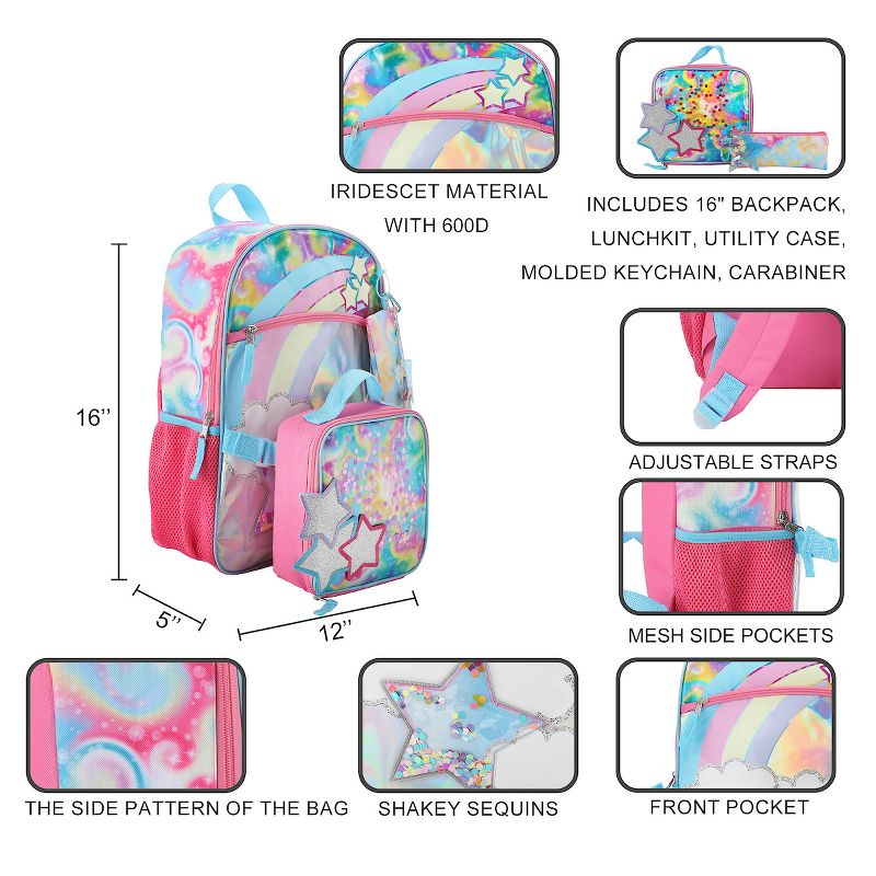 Rainbow And Stars 16" 5-Piece Backpack & Lunchbox Set, 3 of 7