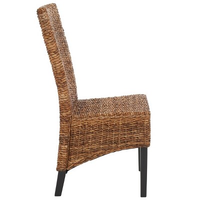 Natural Woven Rattan and Wood Side Chair Set