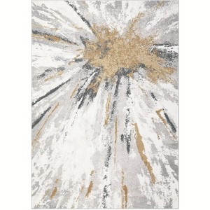Abstract Washable Area Rug, Modern Low Pile Carpet, Non-Slip, Soft Distressed Neutral Rug for Living Room Bedroom Office Nursery - 1 of 4