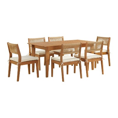 Eucalyptus Wood 6-Person Outdoor Dining Set with Cushions