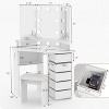 Makeup Vanity Desk - Vanity Desk Set with Lights & Power Outlet Corner Vanity Table with 5 Rotating Drawers - 2 of 4