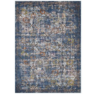 Modway Minu Distressed Floral Lattice 5x8 Area Rug - Blue Gray, Yellow and Orange,  100% Polypropylene ,  Tight Low Pile Weave - 1 of 4
