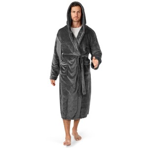 PAVILIA Mens Robe, Hooded Soft Bathrobe for Men, Fleece Plush Warm Shawl Collar Hood Pockets for Bath Shower Spa - 1 of 4