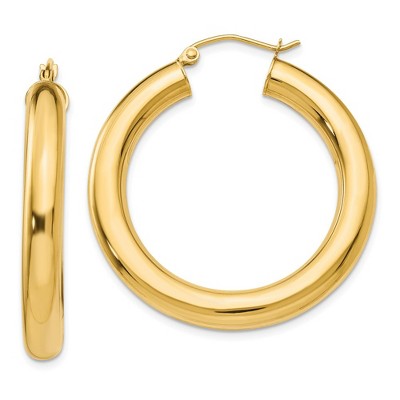 Black Bow Jewelry 5mm, 14k Yellow Gold Classic Round Hoop Earrings, 35mm (1 3/8 Inch)