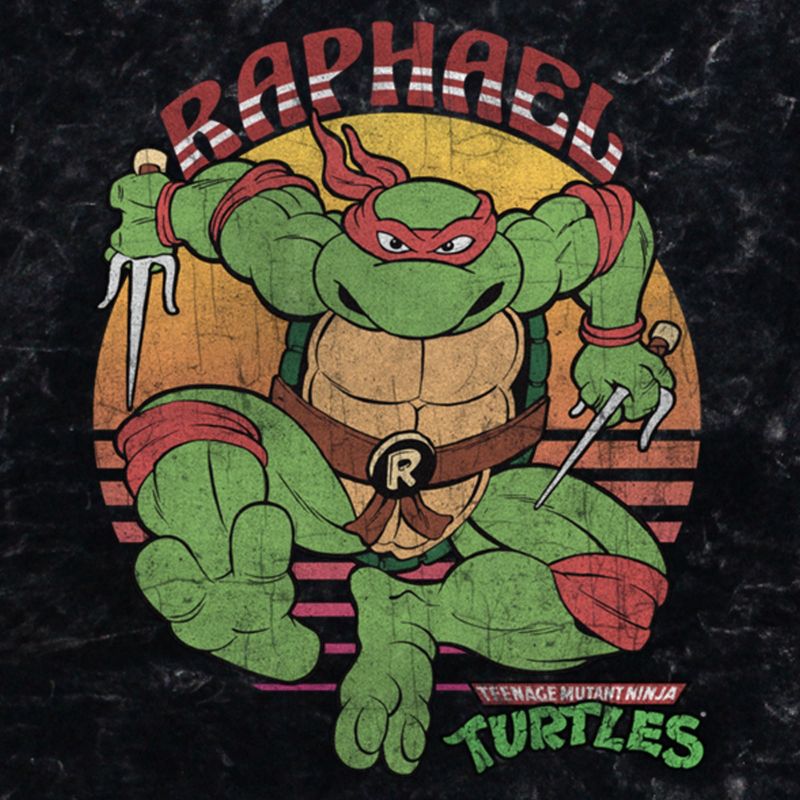 Juniors Womens Teenage Mutant Ninja Turtles Distressed Raphael Sunset T-Shirt, 2 of 5
