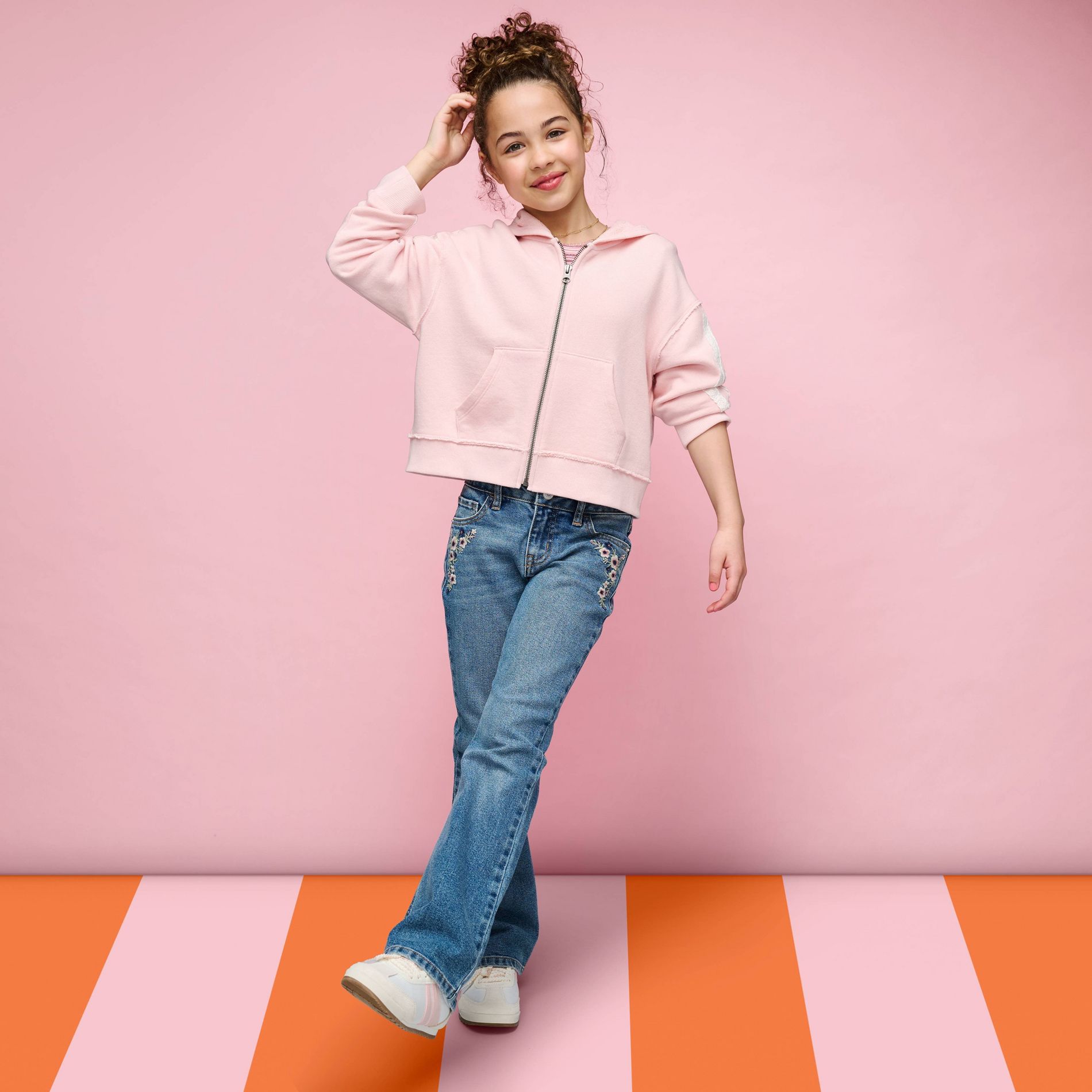 Girls' Mid-Rise Floral Embroidered Bootcut Jeans - Cat & Jack™ - Medium Wash