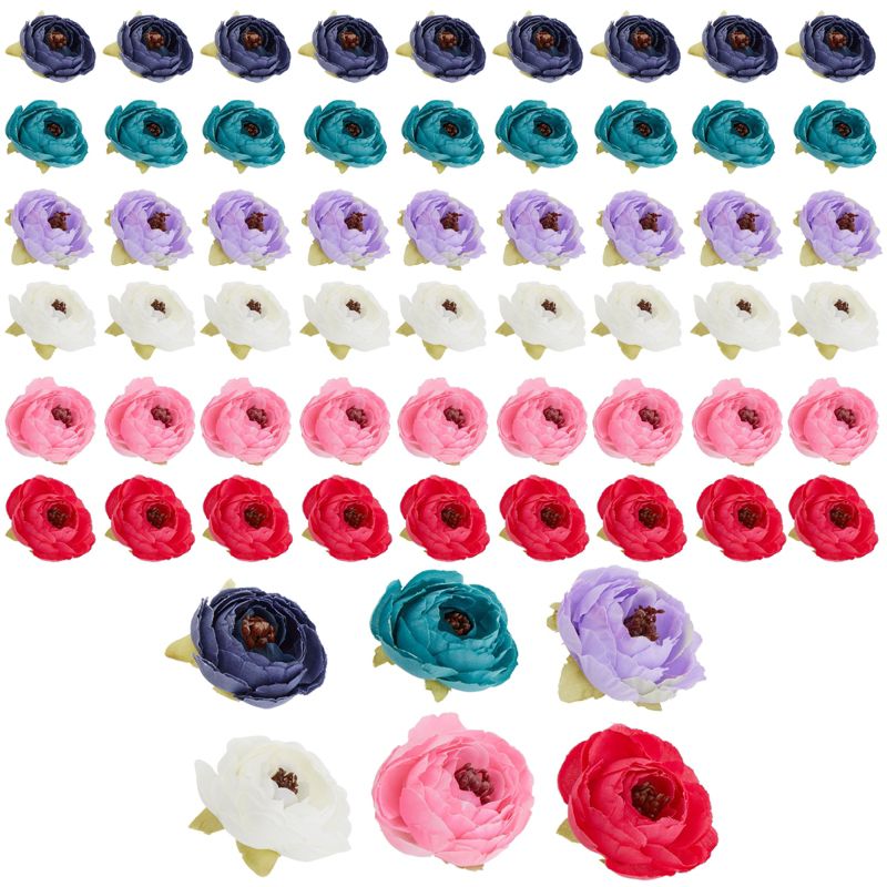 Juvale 60 Pack Small Artificial Peony Flower Heads, Faux Flowers for DIY Crafts, Decorations, 6 Colors, 1.6 In, 1 of 7
