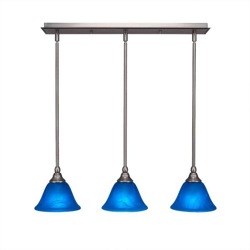 Toltec Lighting Any 3 - Light Chandelier in  Brushed Nickel with 7" Blue Italian Shade, 1 of 2