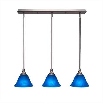 Toltec Lighting Any 3 - Light Chandelier in  Brushed Nickel with 7" Blue Italian Shade