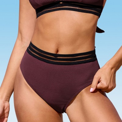 Women's Brick Striped Waistband High-Rise Bikini Bottoms - Cupshe