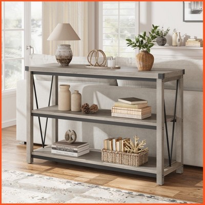 Homhougo Farmhouse Entryway Table,47 Inch Narrow Long Console Table with Storage Gray