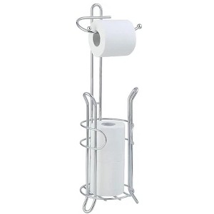 Freestanding Toilet Paper Holder with Storage ¨C Holds 3 Spare Rolls, Heavy-Duty Steel, Chrome Finish, Easy Assembly, Space-Saving Bathroom Organizer - 1 of 1