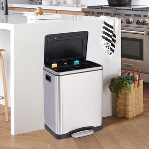 2 x 4 Gallon Trash Can, Dual Compartment Waste Bin with Removable Inner Bucket, Stainless Steel Step Rubbish Bin with Soft-Close Lid for Home Office - 1 of 4