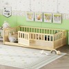 Lyngins French Twin Size Bed Frame, Pine Children's Floor Bed Frame with Super High Security Barrier & Door, Montessori Wooden Toddler Bed - 2 of 4