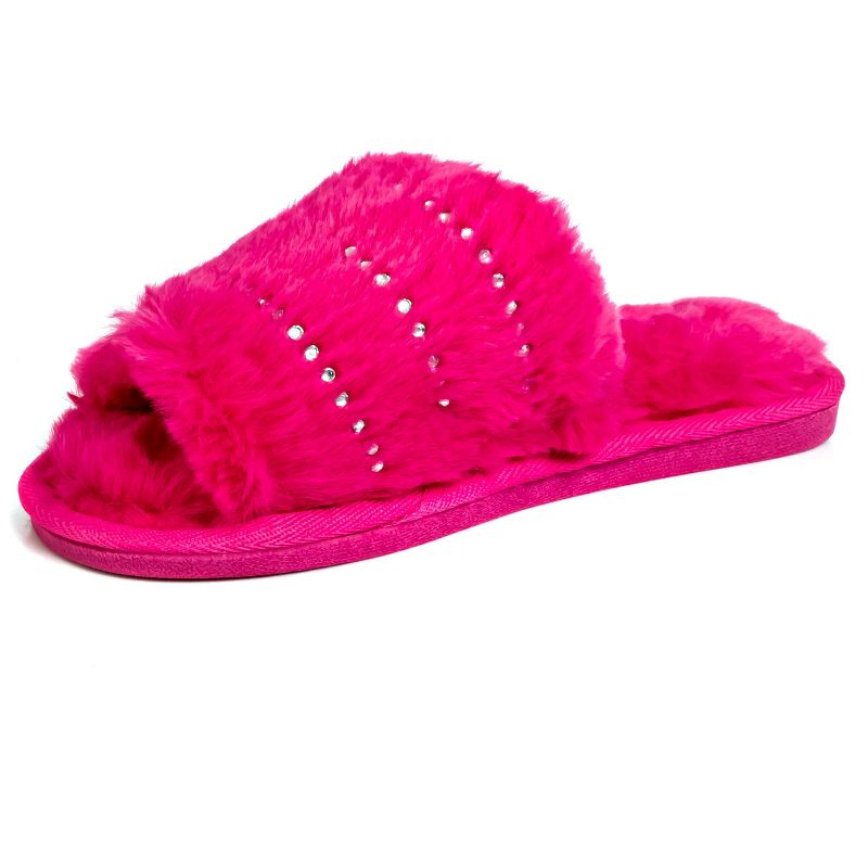 Limited Too Girl's Fuzy House Slippers for Kids in Fuschia with Jeweled Design, 1 of 7