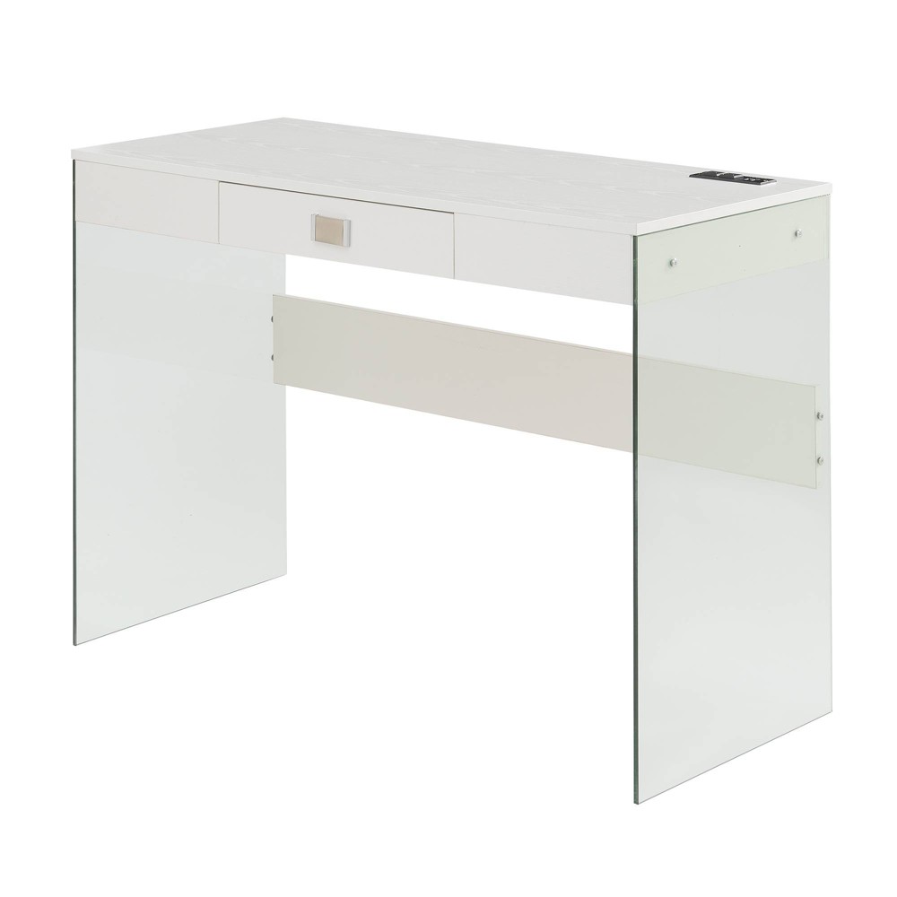 Photos - Office Desk Breighton Home 42" SoHo Glass Desk with Charging Station White: Modern Off