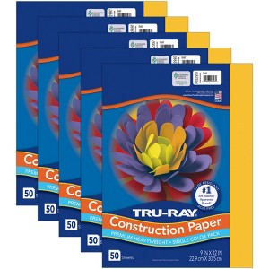 Tru-Ray Construction Paper, Heavyweight, Gold, 9" x 12", 50 Sheets Per Pack, 5 Packs - 1 of 4