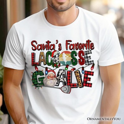 Santa’s Favorite Lacrosse Goalie Plaid Christmas T-Shirt, Sports Team Holiday Tee | OrnamentallyYou