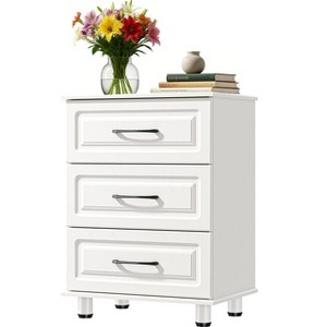 Sandinrayli 3 Drawer Dresser, Modern Nightstand Small Dressers with Drawers Closet Wood Dressers with Steel Handles, White - 1 of 4