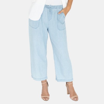 da-sh Women's 25" Wide Leg Elastic Waist Pant | Light Wash