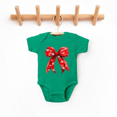 The Juniper Shop Coquette Christmas Snowflake Bow Baby Bodysuit - 6 Month - Kelly