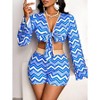 Mocamel Women's Slim Fit Plaid Striped Wrap Top And Shorts Suit 2 Piece , Stylish Blue Geometric Print For Beach Vacations And Daily Wear - 4 of 4