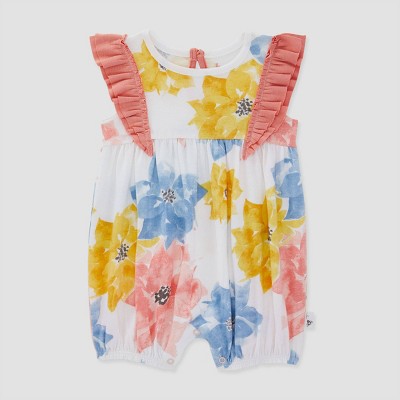 Image of Burt's Bees Baby® Baby Girls' Cottage Floral Bubble Romper - White 0-3M