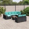 vidaXL 11 Piece Patio Sofa Set with Cushions Black Poly Rattan - Black - 2 of 4