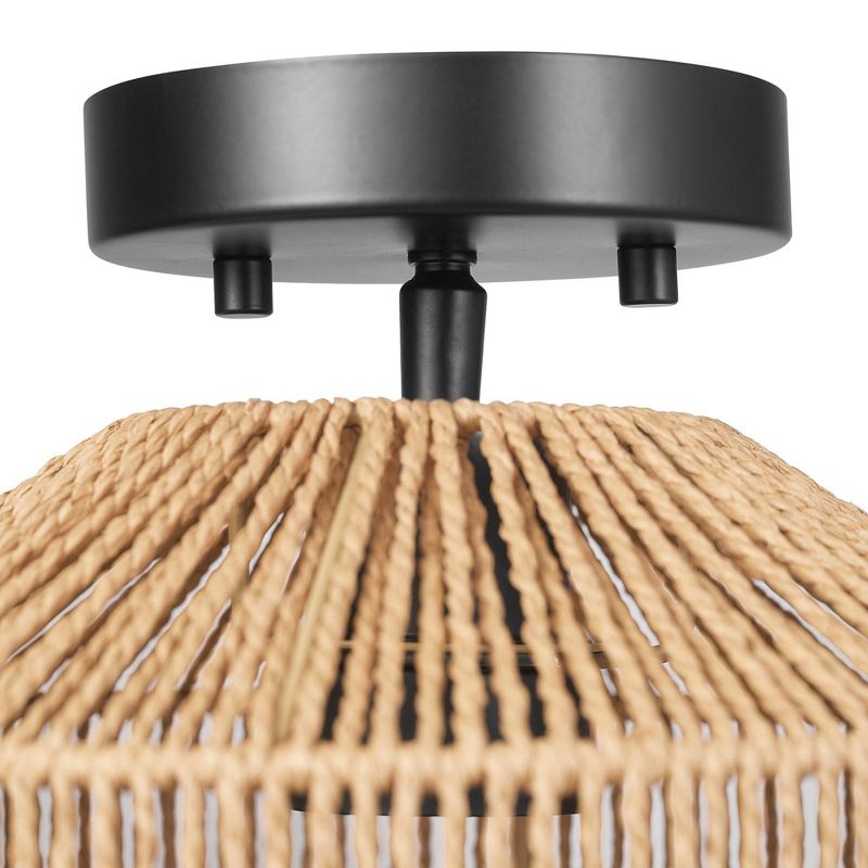 Lotus 1-Light Matte Black Flush Mount Ceiling Light with Paper Twine Shade - Globe Electric, 4 of 12