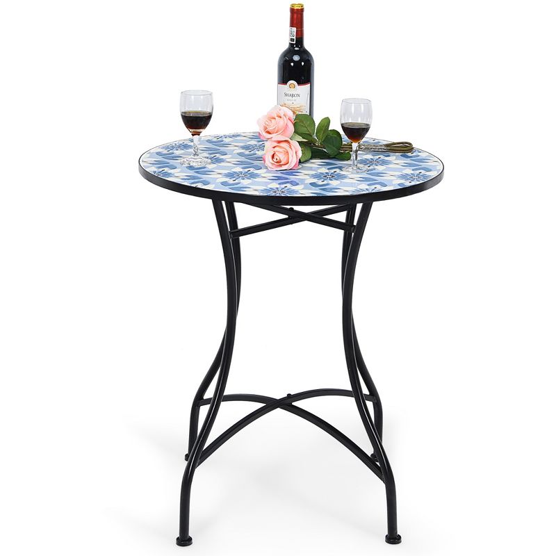 Costway 28.5'' Patio Round Mosaic Bistro Table Plant Stand Blue Flower Pattern, 5 of 7