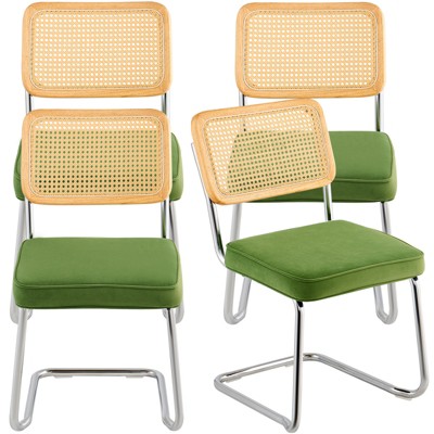 VEVOR Rattan Dining Chairs Set of 4, Mid Century Modern Dining Chair, Upholstered Velvet Accent Chair with Rattan Back, (18.1 Inch)