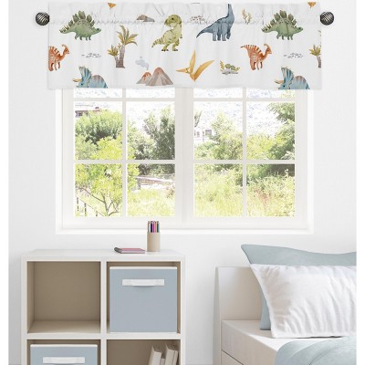 Watercolor Dinosaur Multicolor Rod Pocket Window Valance