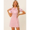 INSPIRE CHIC Women's Bow Tie Keyhole Neck Puff Sleeve Elegant Work Dress - 4 of 4